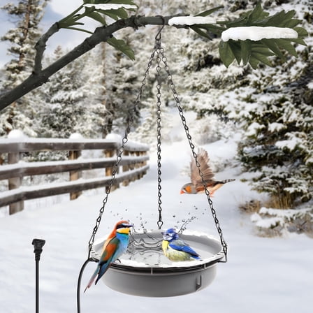 Hanging heated bird bath for outdoors for winter, Large Capacity Heated Birdbath Deicer,75W Thermostatically Controlled Birdbath heater for Winter Garden Patio Yard Decoration