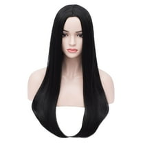 RightOn 25" Black Wig Long Straight Wig Women Black Wig with Wig Cap