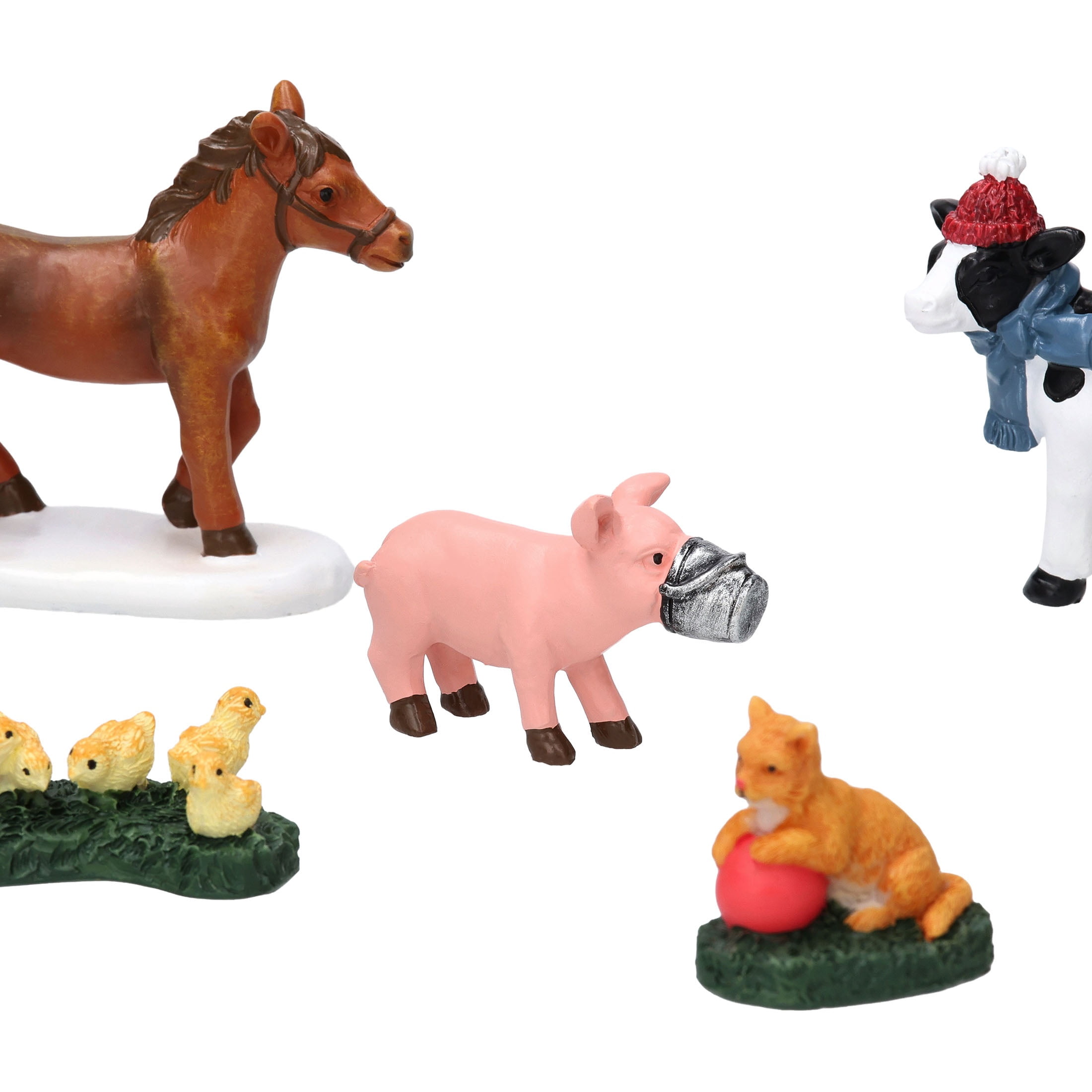 7-Piece Barnyard Animal Christmas Village Decorative Figurines, Multicolor, by Holiday Time