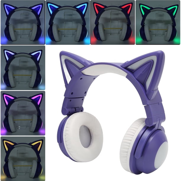 Auriculares Estéreo Con Y Oreja De Gato, Bonitos Auriculares Estéreo Con Micrófono Integrado De Alta Sensibilidad, Auriculares LED Ajustables Para Niños Con Cable De