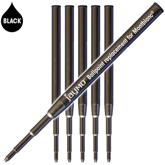 Jaymo Replacement for Montblanc 128211 - Measures 3.875 in / 98 mm Long - Ballpoint Pen Refill - 6 Black