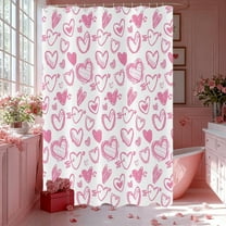 Valentine's Day Shower Curtain, Weighted Bottom Romantic Love Theme Pink and Red Little Heart Fabric Bathroom Curtain Home Decor Waterproof Washable with Hooks