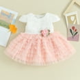 thumbnail image 2 of Bagilaanoe Newborn Baby Girl Party Dress Short Sleeve A-line Princess Dresses 6M 12M 18M 24M Infant Patchwork Tulle Skirt, 2 of 8