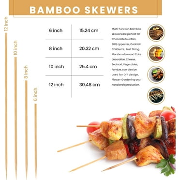 10" Natural Bamboo Skewers Sticks, 100 Wood Skewers for Grilling, BBQ, Kabob, Appetizers, Fruits, Smores, Cocktail, Brunch, Fondue Sticks, Barbeque, DIY Crafting, 10 inch (100 pack)