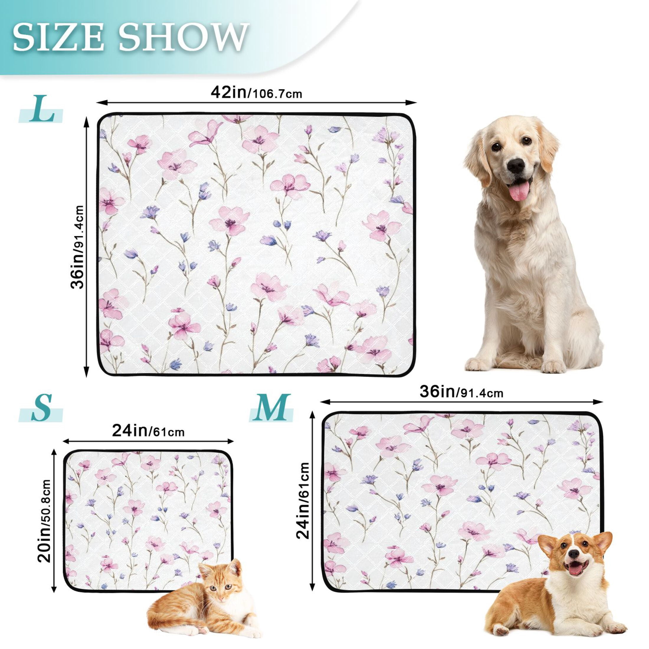 Washable Pet Pee Pads with Super Absorbent Reusable Training Pads for Dogs & Cats Pink Wildflowers