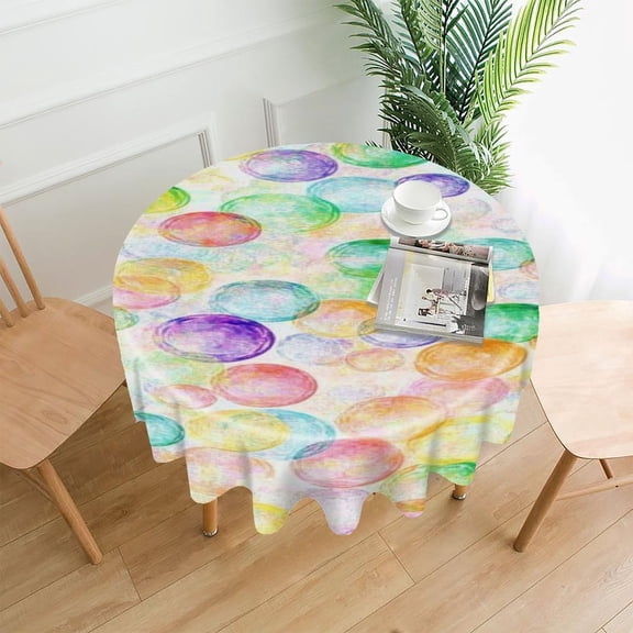 RKSupls 60 Inch Round Tablecloth, Colorful Bubble Watercolor Premium Polyester Straight Edge Wrinkle Resistant Washable Table Cover for Party Home Dining Decor