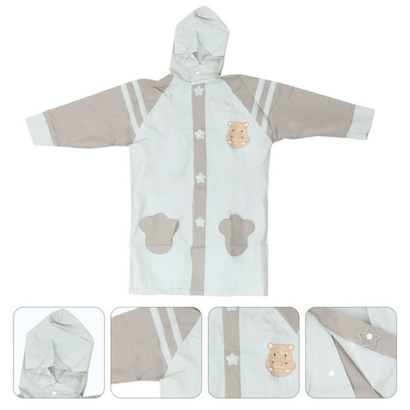 WHAMVOX Kids Grey EVA Raincoat with Brim Lightweight Cartoon Design for School and Outdoor Activities 2.5 Oz