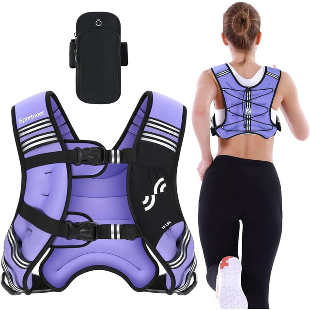 Temogu-veste Lestée Femme, 8/12/1/5/20/25lbs Veste Lestée avec Bande Réfléchissante & Grande Poche, Veste de Course Confortable pour Marche, Randonnée, jogging, Entraînement de Force & Perte de Poids