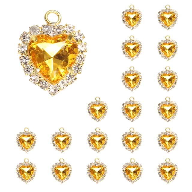 Uxcell 20 Pcs Rhinestone Heart Charm Crystal Heart Rhinestones Pendants Flat Back Craft Supplies for Jewelry Making Bracelet Necklace Earring Pendant DIY Accessories, Amarillo