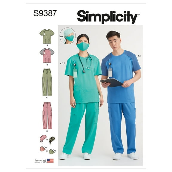 Simplicity Unisex Knit Scrub Tops, Pants, Cap and Mask-XS-S-M-L-XL-XXL