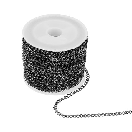 Uxcell 32.8ft Stainless Steel Curb Chain for Necklace Jewelry Making, 4mm Twisted Links Cable Chains Bulk, Metallic Black