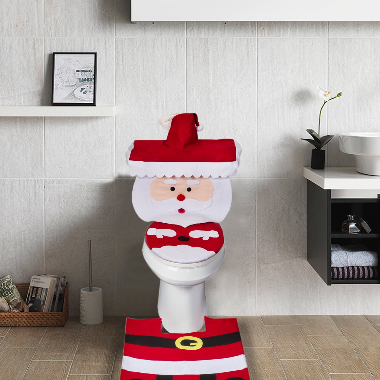 Christmas Bathroom Set –Santa Claus Bathroom Rug & Toilet Seat Cover ...