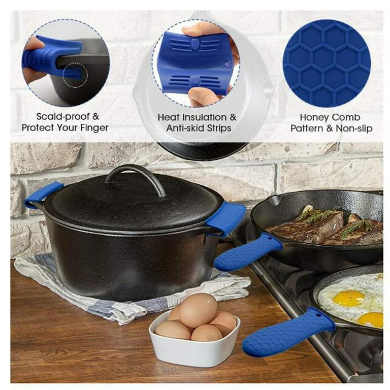 Silicone Hot Handle Holder, Assist Pan Handle Sleeve Pot Holders Non Slip Rubber Pot Holders Cast Iron Skillets Handles Grip Covers for Cast Iron