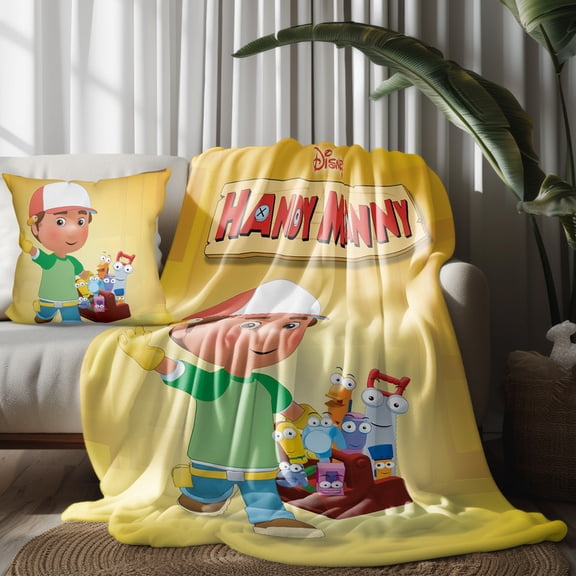 Throw Blanket and Pillowcase Set For Handy Manny Thin Bed Couch Decor Kids Adult Nap Micro Fleece Fuzzy Blankets Bedroom Car All Season Birthday Gifts 30×40 inch