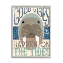 Stupell Industries Good Vibes Happen On Tides Nautical Phrase Walrus, 16 x 20, Design by Veronique Charron
