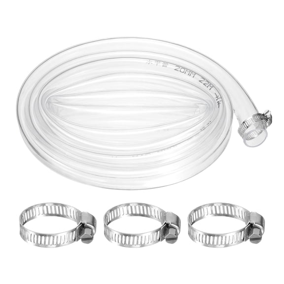 Clear Vinyl Tubing, 0.79" ID. 0.94" OD. 6.56 ft Length Tube, Drain Hose with Clamps, Transparent