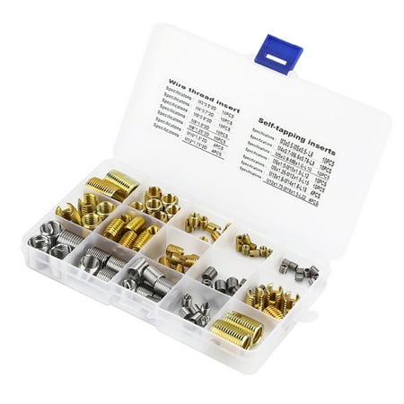 

116Pcs Steel Wire Thread Inserts Combination Set Thread Slotted Insert Self Tapping Thread Insert For Soft Woods For Thread Repair Furniture