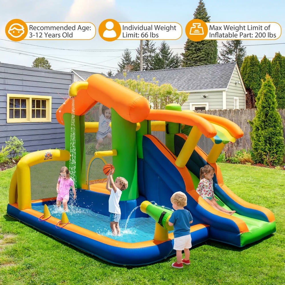 Barara King 8-in-1 Inflatable Water Slide Bounce Castle, Bounce House without Blower for Outdoor, Kids, Yard, Multicolor