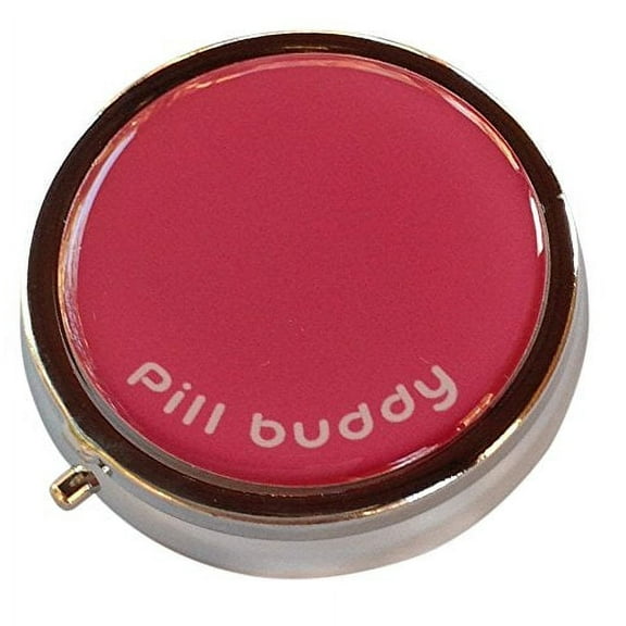 Pink Pill Buddy Round Three Section Metal Pocket Purse Travel Pill Box Case