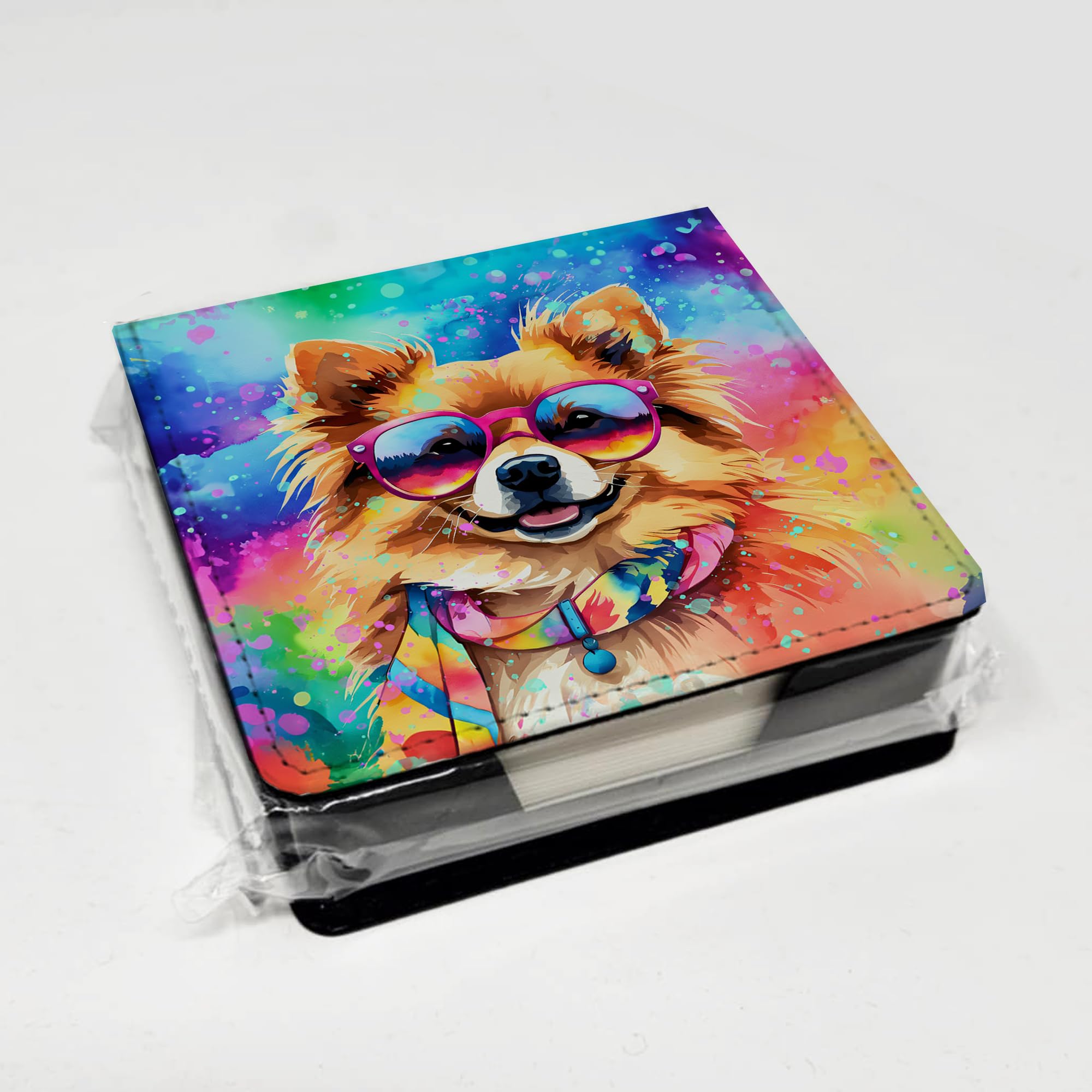 Caroline's Treasures Pomeranian Hippie Dawg PU Leather Note Paper Holder with Artist-Designed Cover, Desk Accessory, Office Gift