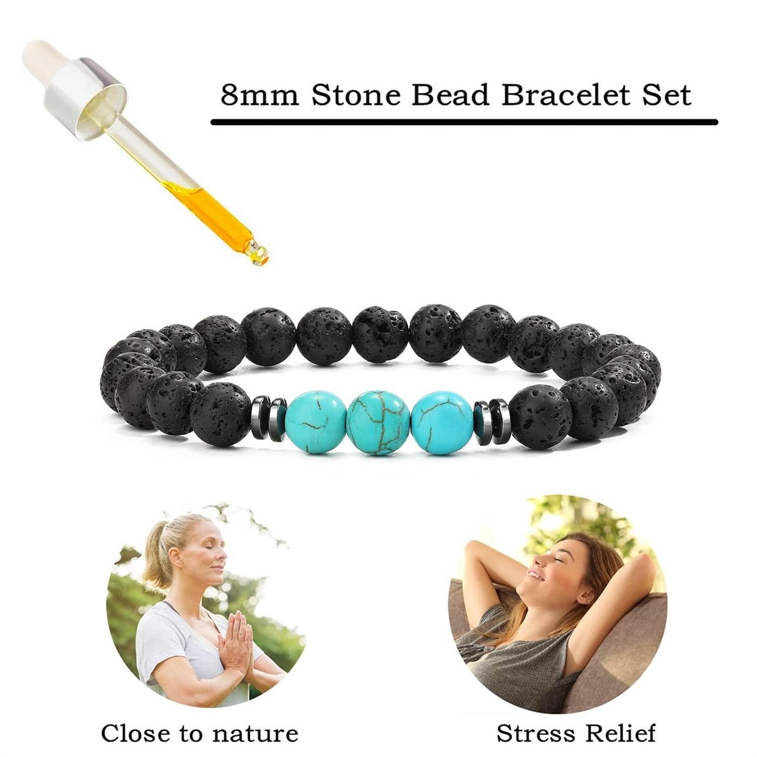 Mix Volcanic Stone Beads Bracelet Luck Natural Bead Bangle 6mm 8mm 10mm 