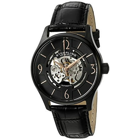 Stuhrling Original Men's 'Legacy' Automatic Stainless Steel and Black Leather Dress Watch (Model: 557.03)
