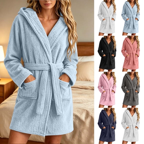 Zormilly Robes for Women Plush Fleece Long Hooded Nightgowns with Pockets Warm Fashion Casual Fluffy Soft Bathrobes,S-2XL