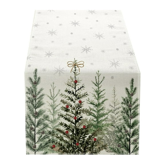 Slhenay Christmas Table Runner - Christmas Tree Table Runner with Snowflake Merry Xmas Decor, Farmhouse Winter Decoration for Home Kitchen Dinner Party (C)