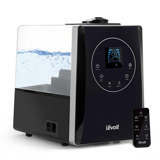 LEVOIT Humidificadores para habitación grande (6 l), vaporizador de aire ultrasónico de niebla cálida y fresca para bebés en casa, humedad personalizada, control remoto, silencioso, negro