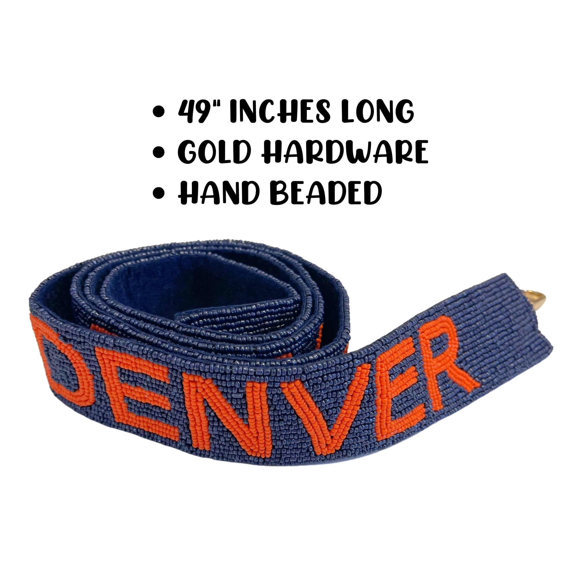 Lashicorn Denver Blue Beaded Purse Strap Orange Letters 49 Pro Football Stadium Approved Clear Bag Bronco Gold Hardware Sports College Colorado
