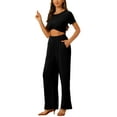 thumbnail image 1 of Conjuntos de 2 piezas Inspire Chic para mujeres, camiseta de manga corta con torsión frontal y pantalones de pierna ancha, conjuntos de lounge, trajes XL en negro, 1 of 5