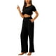 thumbnail image 1 of INSPIRAR CHIC Conjuntos de 2 Piezas para Mujeres, Top de Manga Corta con Torcedura Frontal y Pantalones Anchos, Conjuntos de Lounge, Trajes XS Negro, 1 of 5