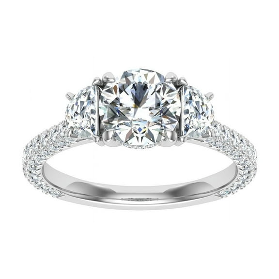 Empire Jewelry 1.8 Ct Moissanite Engagement Ring - 14K White Gold Plated Round Cut 3 Stone Design for Women - Elegant Gift for Her to Celebrate Your Love Journey