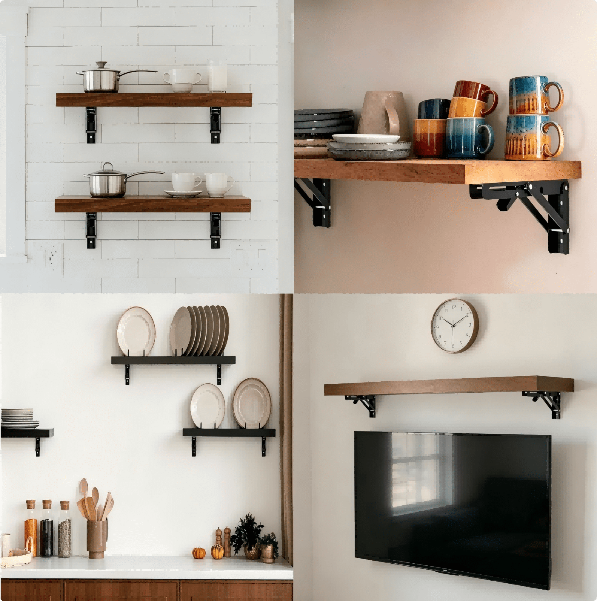 Versatile Black 16-Inch Folding Shelf Bracket Pair