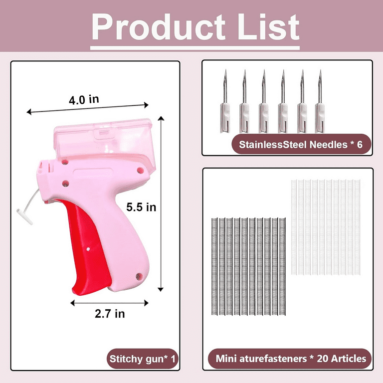 Tagging Gun For Clothing, Pink Fine Stitch Gun, Stitchy Quick Clothing Fixer For Clothes, Micro Stitch Gun With 6 Fine Needles & 800 Glue Needles, Mini Sewing Machine With Store Box