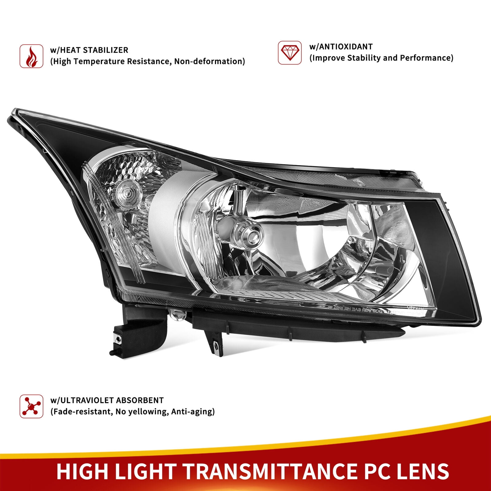 RVNI Black Housing Headlights Replacement For 2011-2015 Chevy Cruze Left+Right Lamp