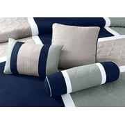 Chezmoi Collection 7-Piece Medallion Patchwork Comforter Set, Queen, Navy/Blue/Gray