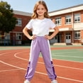 thumbnail image 2 of Girls Boys Elastic Waist Pull On Cotton Pants Straight Leg Casual Purple,Size 12 T, 2 of 9