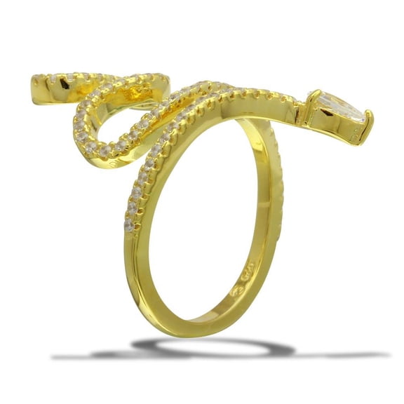 High Polished Gold Plated 925 Sterling Silver Snake Ring Clear CZ Band White Female Size 8