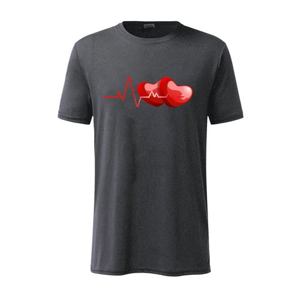 AURIGATE Men Short Sleeve Casual Electrocardiogram Love Printing Round Neck Pullover T Shirt Blouse