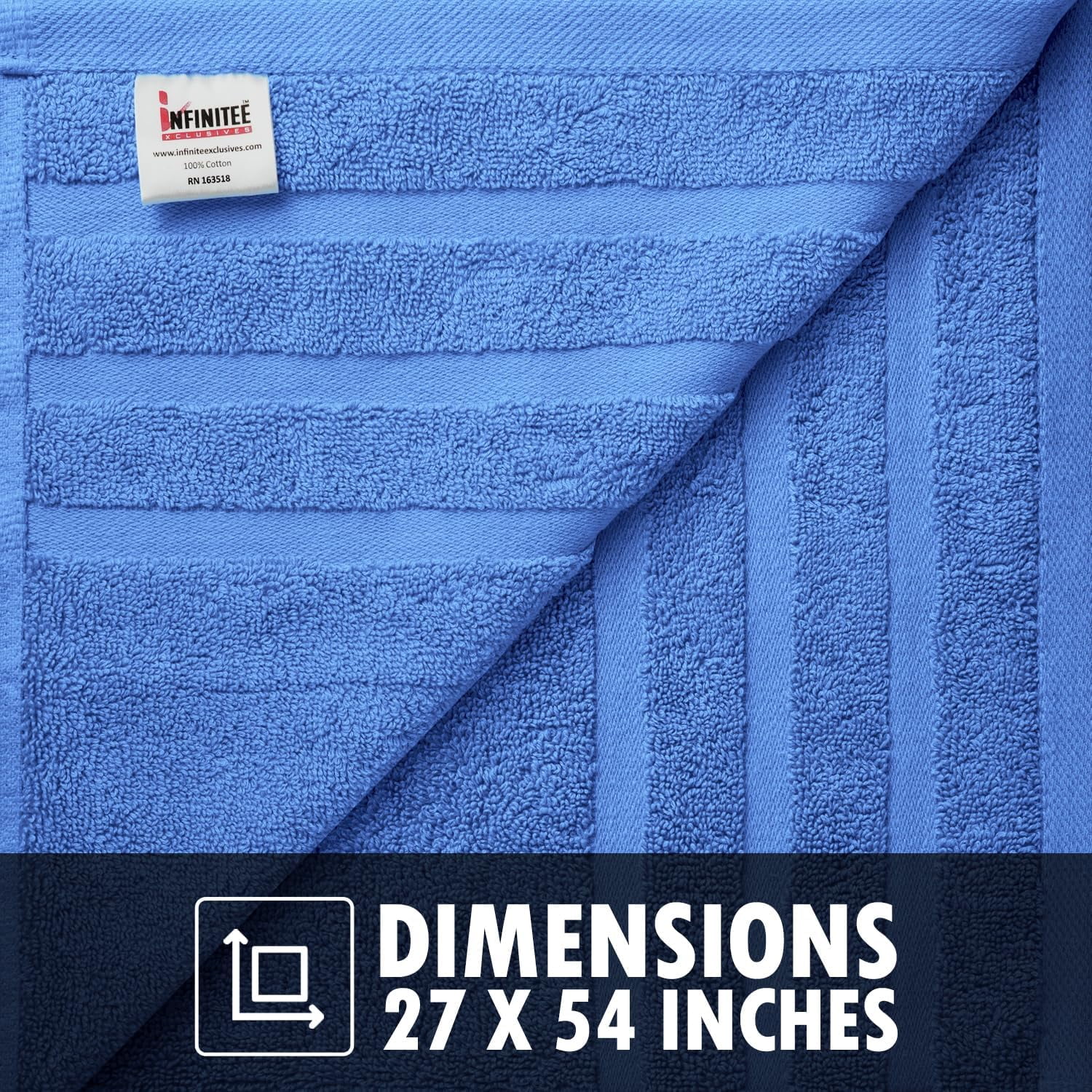 Infinitee Xclusives Premium Eloquent Blue Bath Towels - Pack of 2 - 27 x 54 inches.