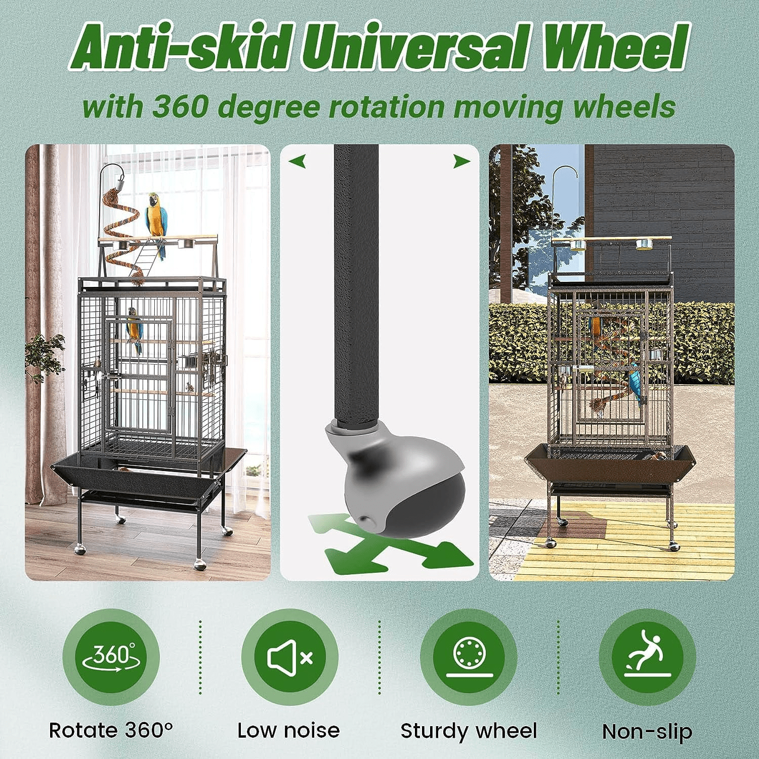 HAUXITIO 82" Rolling Metal Bird Cage,Large Parrot Cage with Play Top for Pet Birds,Black