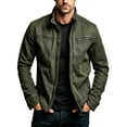 thumbnail image 2 of Rexolia Men’s Jacket Slim Fit Washed Fabric Multi Pocket Workwear Stand Collar Zip Army Green L, 2 of 6