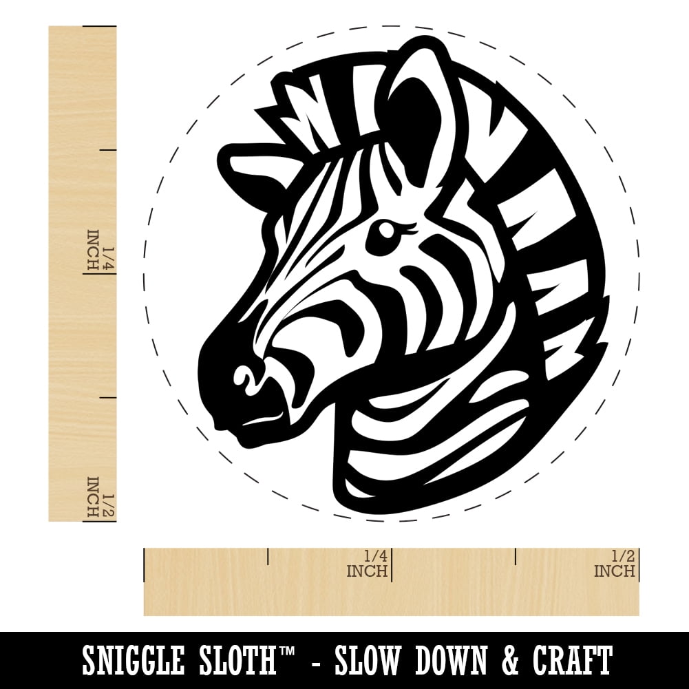 Striped Zebra Head Self-Inking Rubber Stamp Ink Stamper - Brown Ink - Mini 1/2 Inch