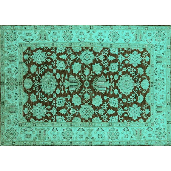 Ahgly Company Indoor Rectangle Oriental Turquoise Blue Industrial Area Rugs, 8' x 10'