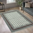 thumbnail image 2 of Casavani Handblock Printed Cotton Kilim Rug 2x12 Runner Rug Gray Beige Cotton Dhurrie Floral Rug Hallway Stair Runner, 2 of 6