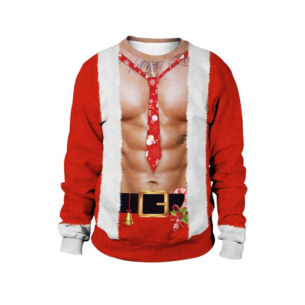 Chándal de Navidad feo para hombres, sudaderas de cuello redondo, jersey de pareja, sudaderas con estampado de Santa Claus, ropa de calle Vintage