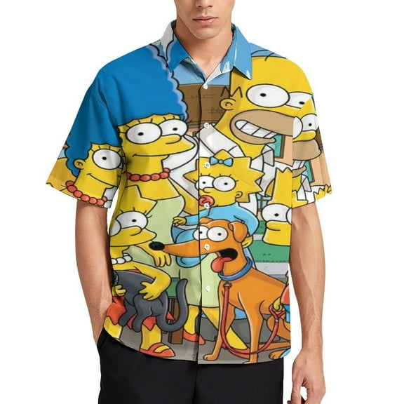 Men's SimpsonsHawaiian Casual Button Down Cartoon Short Sleeve Beah Shirt For Travel Pool Party