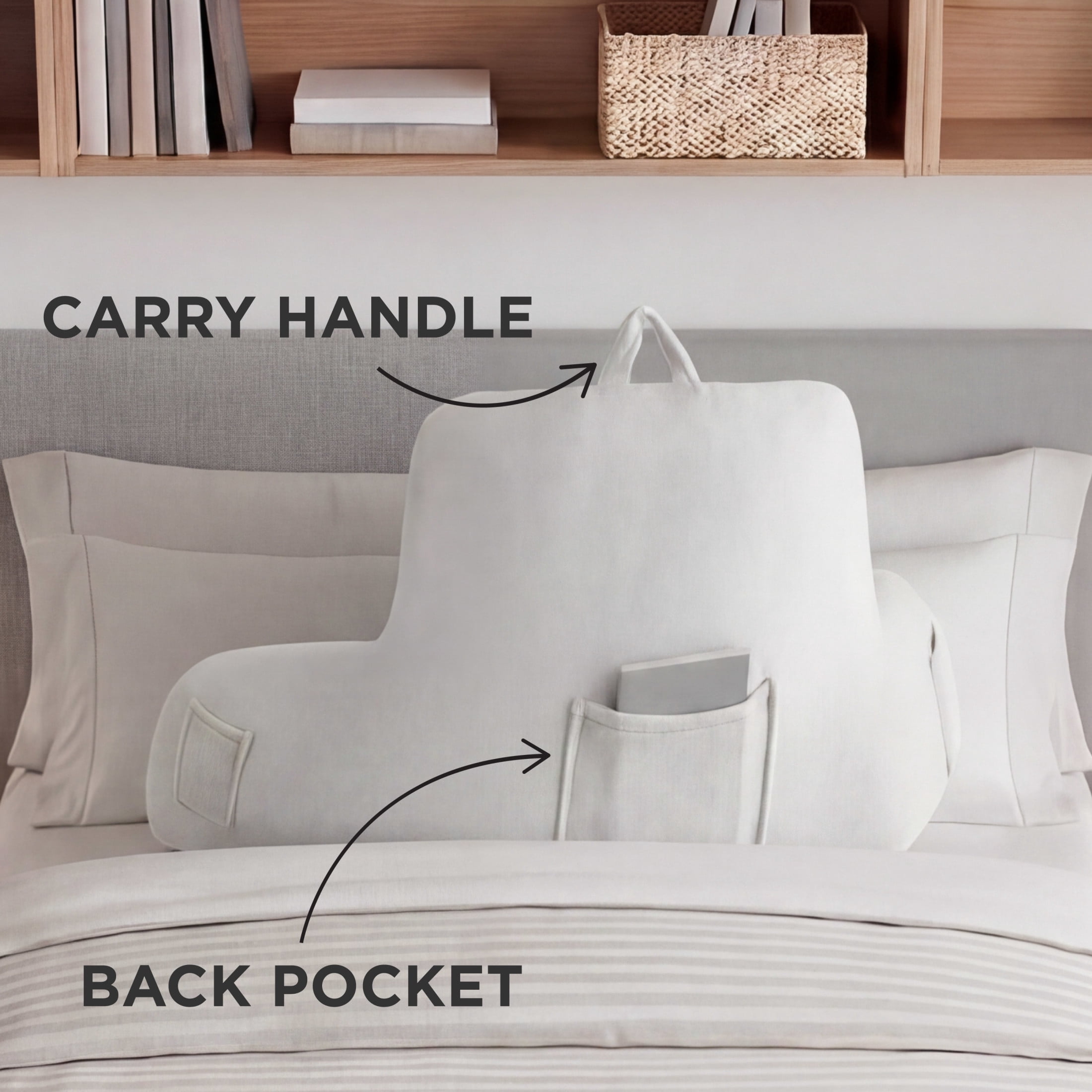 The Sheet Lab Plush Backrest Pillow, Gray, 30" x 17" x 17"