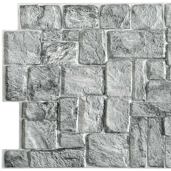 Dundee Deco's Grey Faux Stone PVC 3D Wall Panel, 3.3 ft X 1.6 ft (98cm X 49cm), Commercial and Residential Application, 5.28 sq. ft. (0.48 sq. m) each, Pack of 10